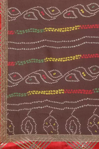 Hand Dyed Brown Bandhani Georgette Sustainable Saree