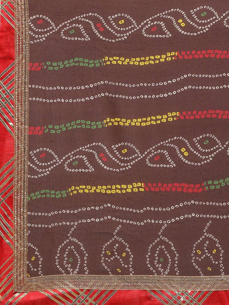 Hand Dyed Brown Bandhani Georgette Sustainable Saree