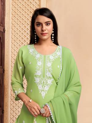 Green colour georgette fabric smart chikankari work formal readymade suit 3