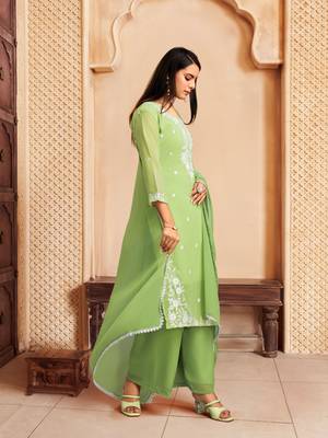 Green colour georgette fabric smart chikankari work formal readymade suit 4