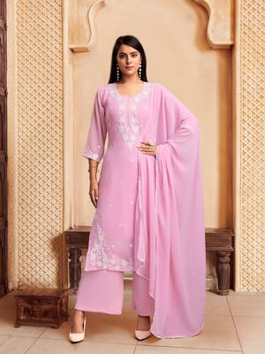Pink colour georgette fabric smart chikankari work formal readymade suit 1
