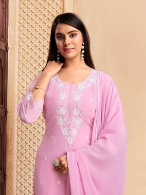 Pink colour georgette fabric smart chikankari work formal readymade suit 3