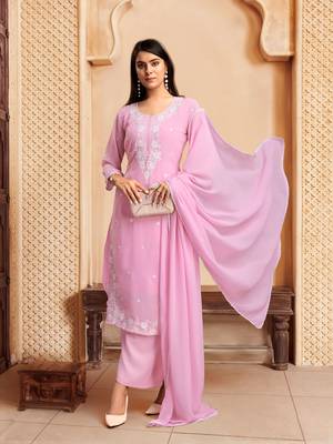 Pink colour georgette fabric smart chikankari work formal readymade suit 4