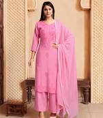 Pink colour rayon fabric smart chikankari work formal readymade suit