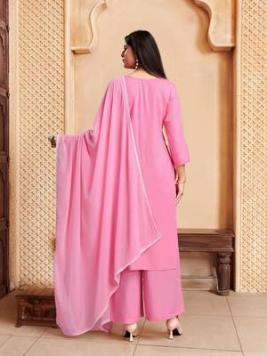 Pink colour rayon fabric smart chikankari work formal readymade suit 2