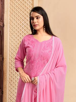Pink colour rayon fabric smart chikankari work formal readymade suit 3