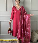 Red colour beautiful festive wear readymade salwar kameez for girlish party looks