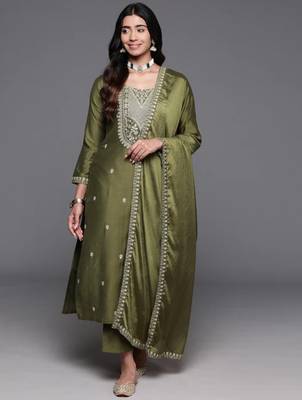 Mahendi colour beautiful festive wear readymade salwar kameez for girlish party looks 1