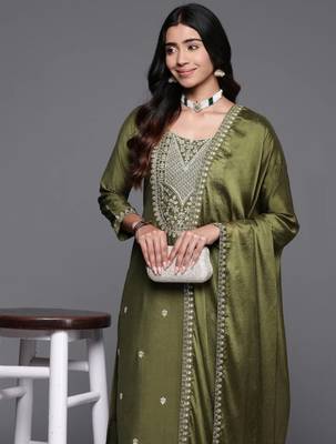 Mahendi colour beautiful festive wear readymade salwar kameez for girlish party looks 3