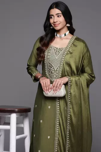 Mahendi colour beautiful festive wear readymade salwar kameez for girlish party looks