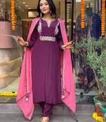 Wine colour beautiful festive wear readymade salwar kameez for girlish party looks