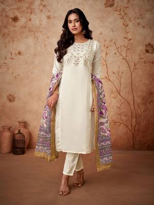 Off white colour ethnic festive looks beautiful partywear salwar suit 1