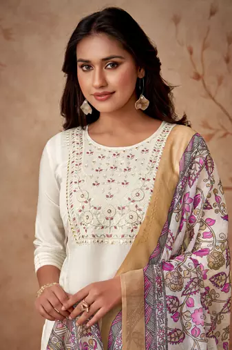 Off white colour ethnic festive looks beautiful partywear salwar suit