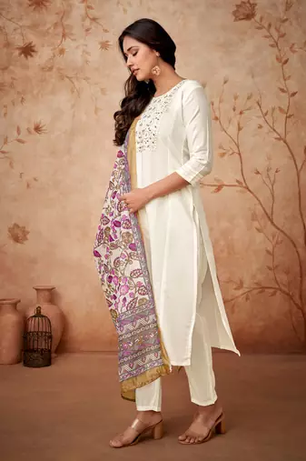 Off white colour ethnic festive looks beautiful partywear salwar suit