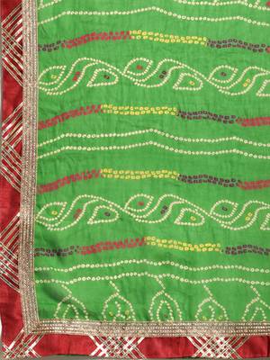 Hand Dyed Green Bandhani Georgette Sustainable Saree 4