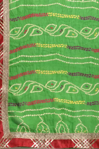 Hand Dyed Green Bandhani Georgette Sustainable Saree