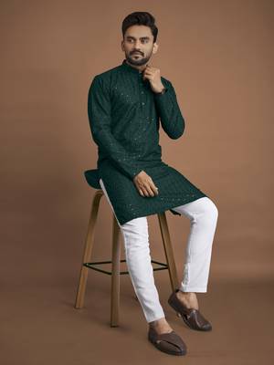 Dark green embroidered rayon straight kurta with payjama 1