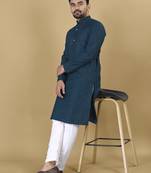 Navy blue embroidered rayon straight kurta