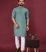 Green embroidered rayon straight kurta with payjama