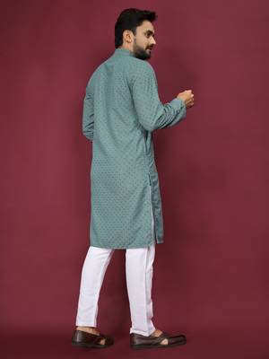 Green embroidered rayon straight kurta with payjama 2