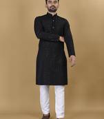 Black embroidered rayon straight kurta