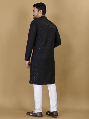 Black embroidered rayon straight kurta 2