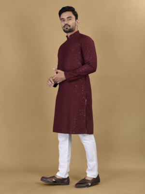 Maroon embroidered rayon straight kurta 3
