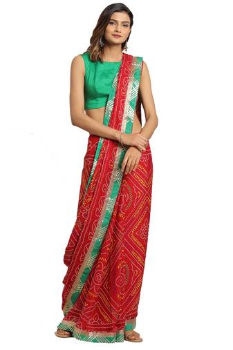 Hand Dyed Red Bandhani Georgette Sustainable Saree