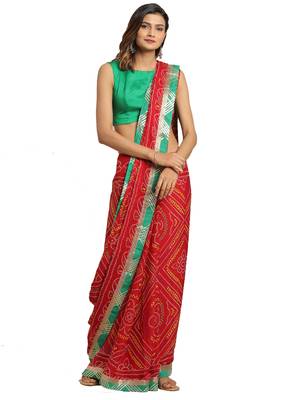 Hand Dyed Red Bandhani Georgette Sustainable Saree 1