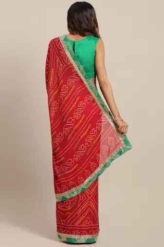 Hand Dyed Red Bandhani Georgette Sustainable Saree