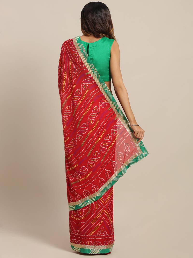 Hand Dyed Red Bandhani Georgette Sustainable Saree
