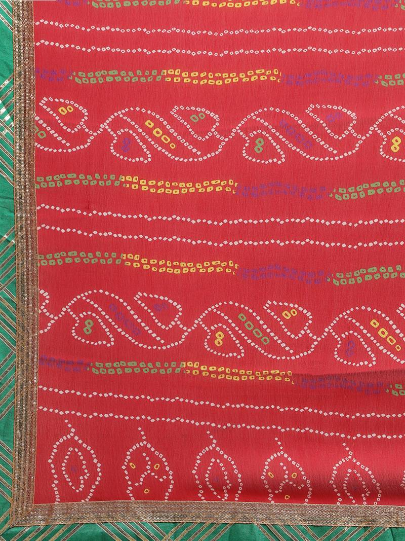 Hand Dyed Red Bandhani Georgette Sustainable Saree