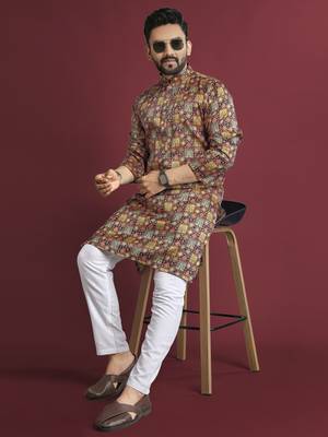Multicolour printed pure silk straight kurta 1