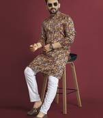 Multicolour printed pure silk straight kurta