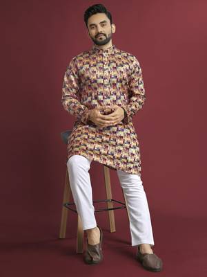 Multicolour printed pure silk straight kurta 1