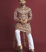 Multicolour printed pure silk straight kurta