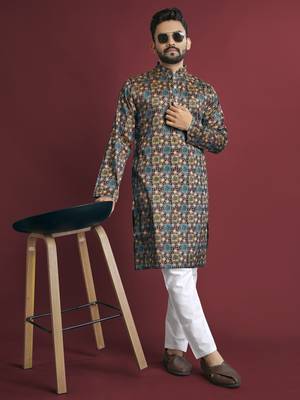 Multicolour printed pure silk straight kurta 1