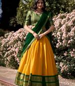Women South-style Kanchipuram silk lehenga With Unstitched Blouse & Dupatta