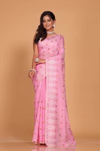 Kota embroidery sarees(Pink)