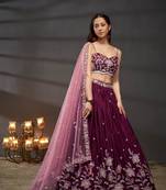 Burgundy Pure Chiffon Sequins embroidery Semi-Stitched Lehenga choli & Dupatta