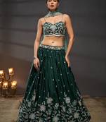 Green Pure Chiffon Sequins embroidery Semi-Stitched Lehenga choli & Dupatta
