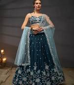 Teal Pure Chiffon Sequins embroidery Semi-Stitched Lehenga choli & Dupatta