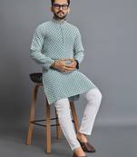 Blue embroidered cotton straight kurta with payjama