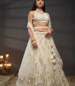 Cream Net Cutdana, Sequins and Zarkan embroidery Semi-Stitched Lehenga choli & Dupatta