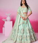 Sea Green Pure silk Sequins embroidery Semi-Stitched Bridel Lehenga choli & Dupatta