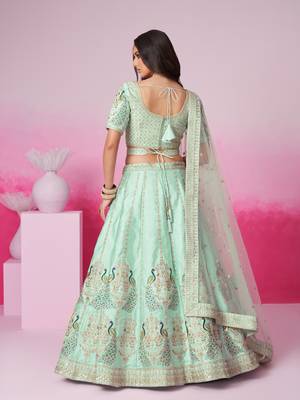 Sea Green Pure silk Sequins embroidery Semi-Stitched Bridel Lehenga choli & Dupatta 5