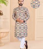 Multicolour printed soft cotton straight kurta