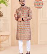 Multicolour printed soft cotton straight kurta