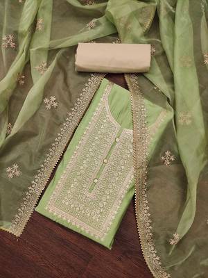 Pista Roman silk blend Embroidered Unstitched Dress Material 1