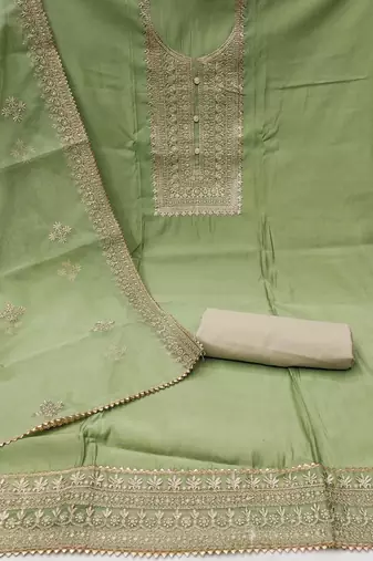 Pista Roman silk blend Embroidered Unstitched Dress Material